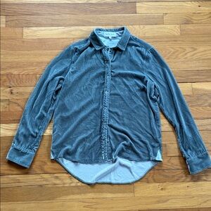 Bella Dahl Velvet Silk Button Down XS Shirt Blouse Layering Grey Silver